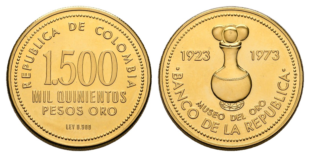  Linnartz Kolumbien 1.500 Pesos 1973 50 Jahre Goldmuseum Bogota PP Gewicht: 19,13g/900er   