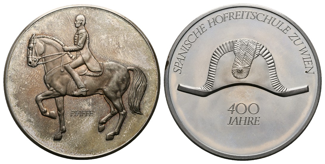  Linnartz Wien Silbermedaille o.J. 400 Jahre spanische Hofreitschule Piaffe PP Gewicht: 63,0g/925er   