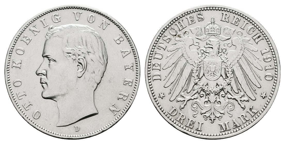  Linnartz KAISERREICH Bayern Otto 3 Mark 1910 D vz   