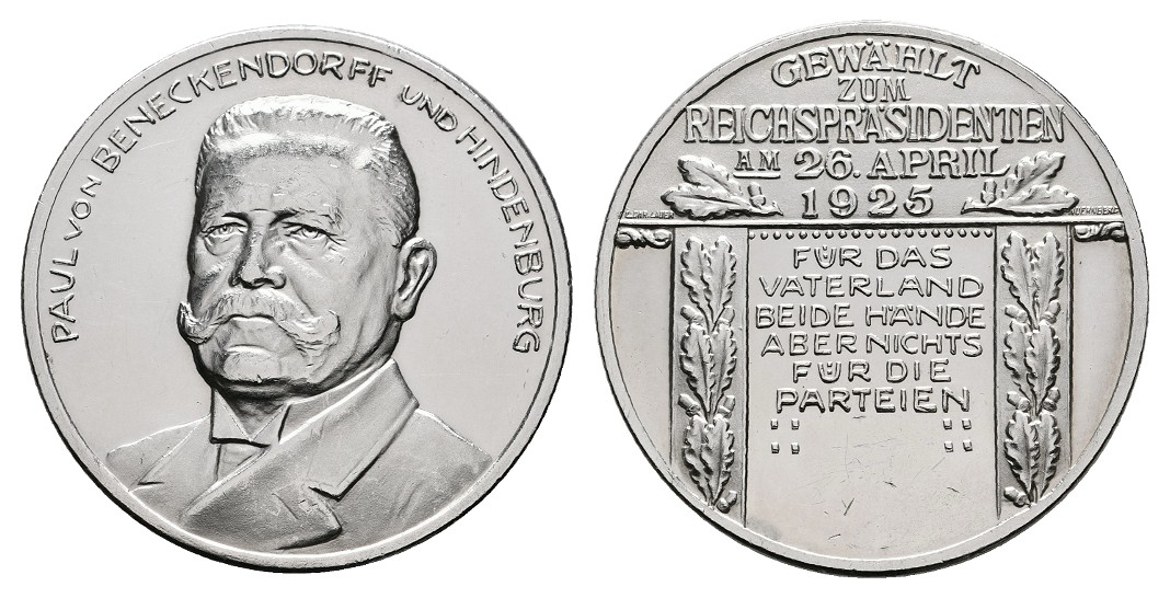  Linnartz Hindenburg Silbermedaille 1925 (Lauer) a.s. Wahl zum Reichspräsidenten Gewicht: 14,7g   
