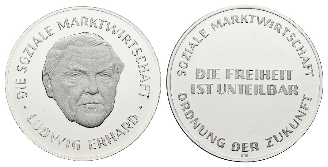  Linnartz BRD Silbermedaille o.J. Ludwig Erhard PP Gewicht: 26,2g/999er   