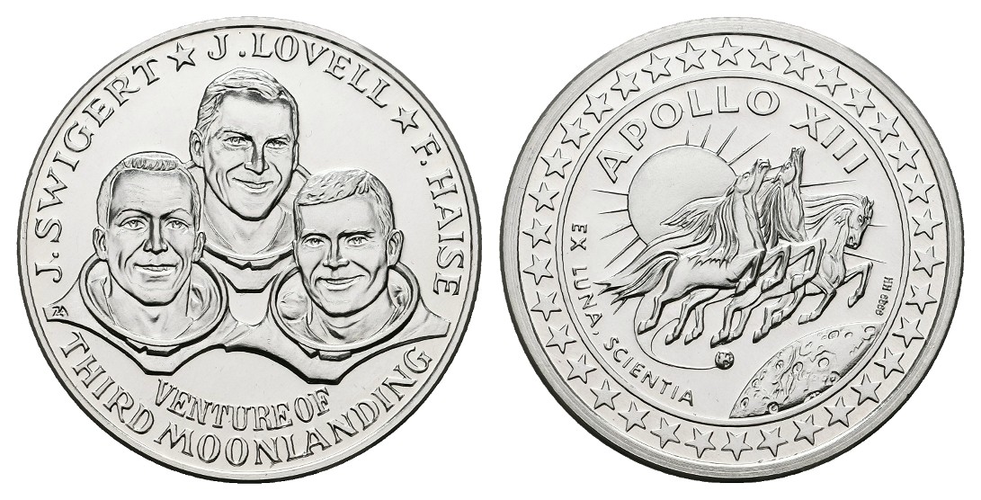  Linnartz Raumfahrt Silbermedaille o.J. Apollo XIII 3. Mondlandung PP- Gewicht: 15,1g/999er   
