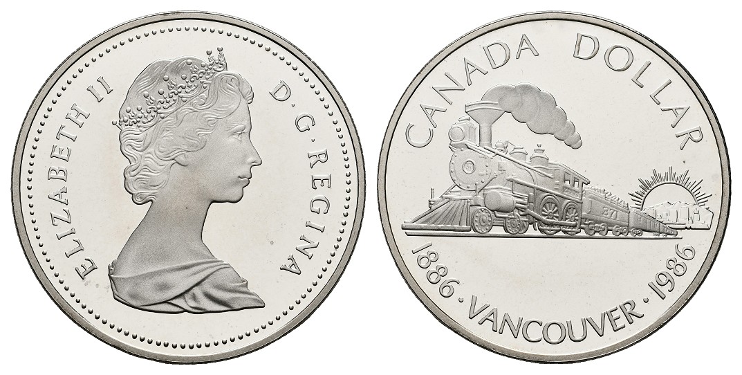  Linnartz Kanada Elizabeth II. 1 Dollar 1986 100 Jahre Vancouver PP Gewicht: 23,33g/500er   