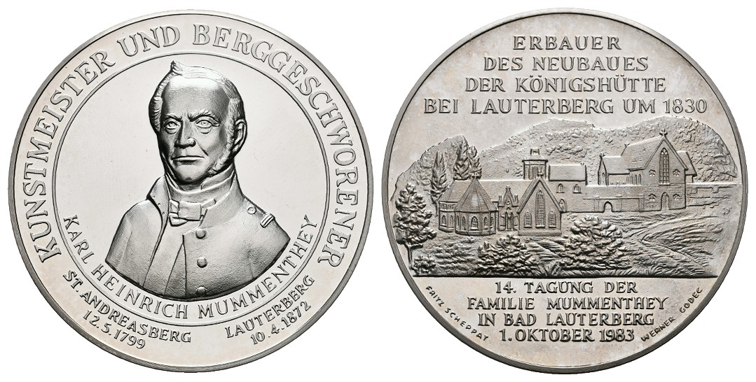  Linnartz Bergbau Silbermedaille 1983 (Scheppat/Godec) Mummenthey PP Gewicht: 49,02g/999er   