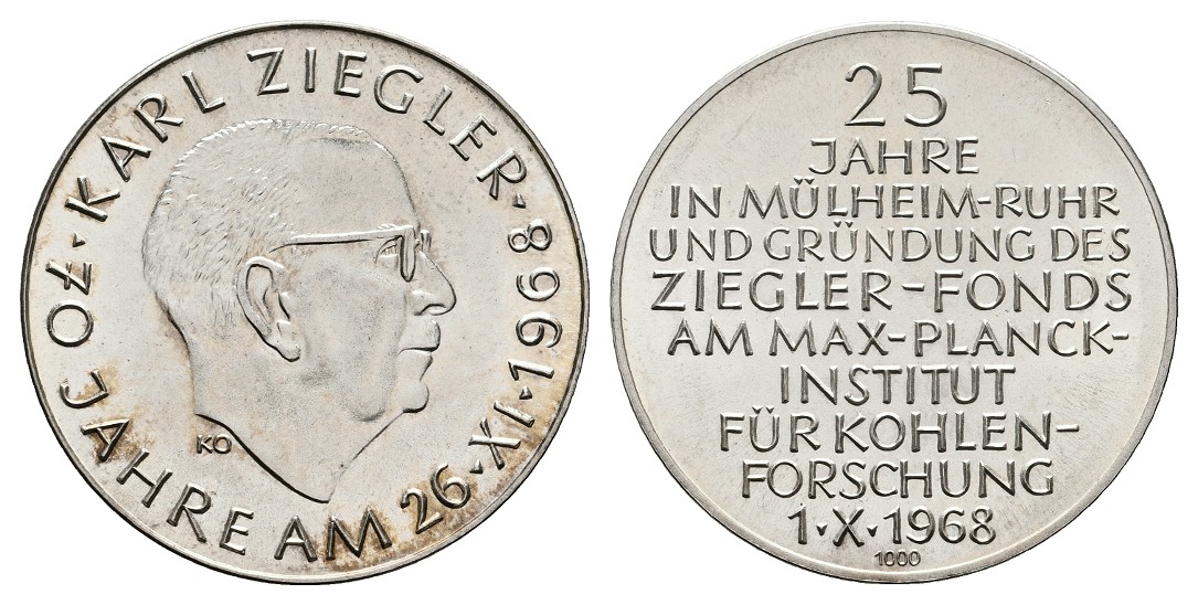  Linnartz Bergbau Silbermedaille 1968 70. Geburtstag Karl Ziegler stgl Gewicht: 11,86g/1.000er   
