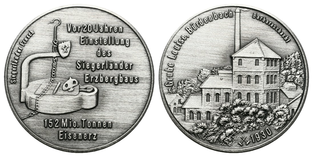  Linnartz Bergbau Siegerländer Erzbergbau Silbermedaille o.J. Bürdenbach stgl Gewicht: 22g/999er   