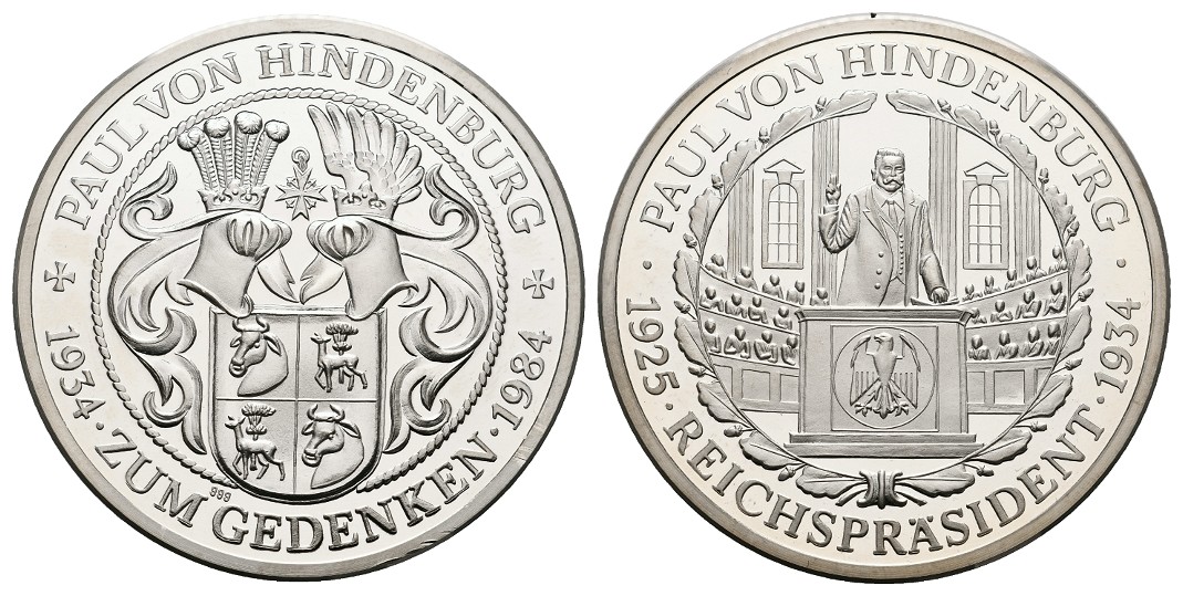  Linnartz Hindenburg Silbermedaille 1984 der Reichspräsident PP Gewicht: 34,6g/999er   