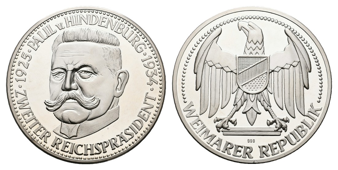  Linnartz Hindenburg Silbermedaille o.J. PP Gewicht: 35,15g/999er   