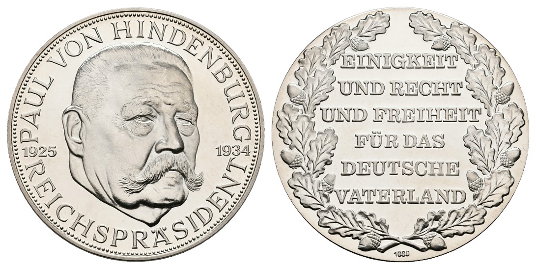  Linnartz Hindenburg Silbermedaille o.J. (um 1980) PP Gewicht: 25,1g/1.000er   
