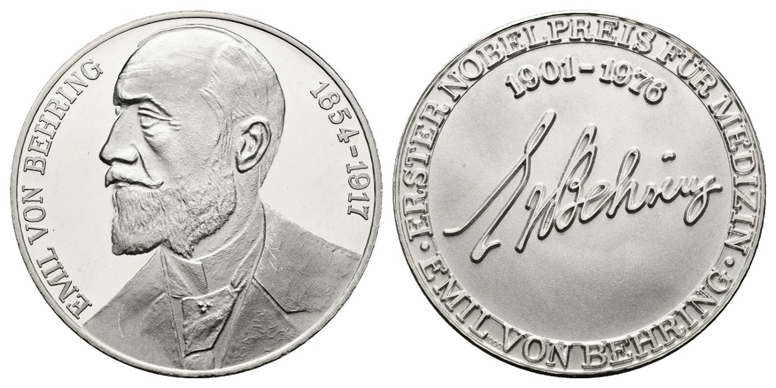  Linnartz Emil von Behring Silbermedaille 1.Nobelpreis für Medizin PP/stgl Gewicht: 26,2g/1.000er   