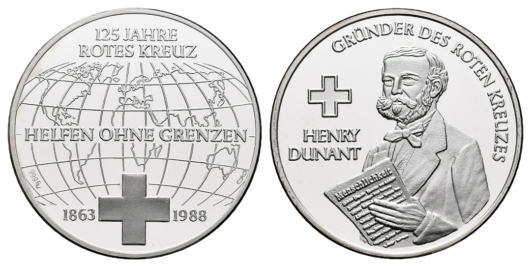  Linnartz Henry Dunant Silbermedaille 1988 125 Jahre rotes Kreuz PP Gewicht: 15,0g/999er   