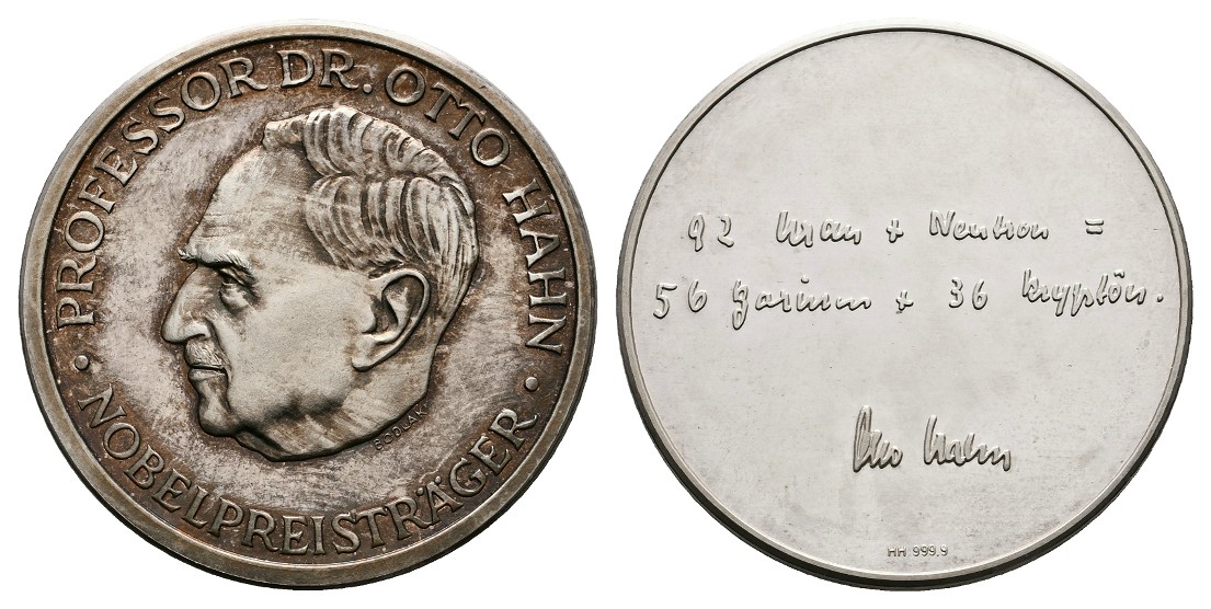  Linnartz Otto Hahn Silbermedaille o.J.(Bodlak) PP Gewicht: 14,8g/999er   