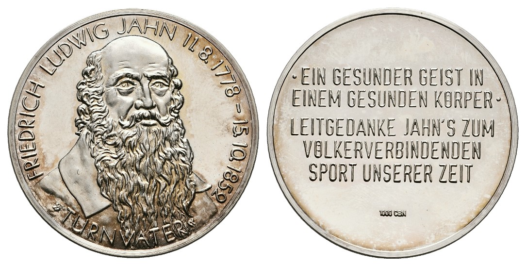  Linnartz Friedrich Ludwig Jahn Silbermedaille o.J. PP Gewicht: 16,78g/1.000er   