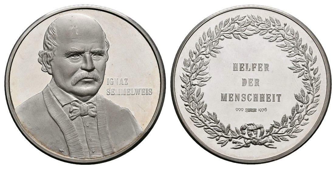  Linnartz Medicina in nummis Ignaz Semmelweis Silbermedaille 1978 PP- Gewicht: 34,19g/999er   
