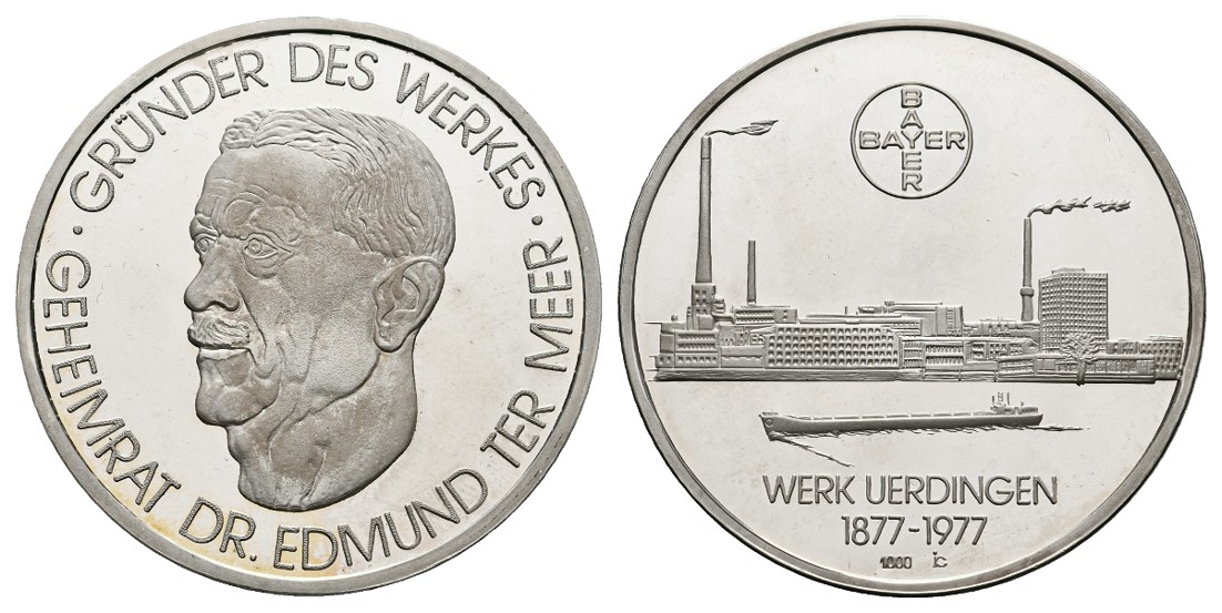  Linnartz Edmund ter Meer Silbermedaille 1977 Bayer Werk Uerdingen PP Gewicht: 26,1g/1.000er   