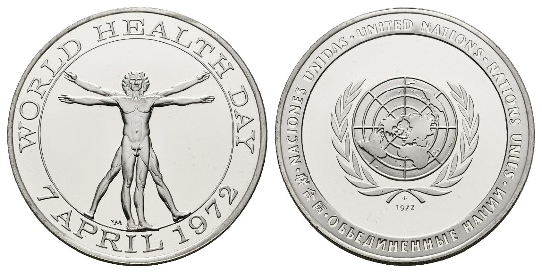  Linnartz Vereinte Nationen Silbermedaille 1972 Weltgesundheitstag PP Gewicht: 26,89g/925er   