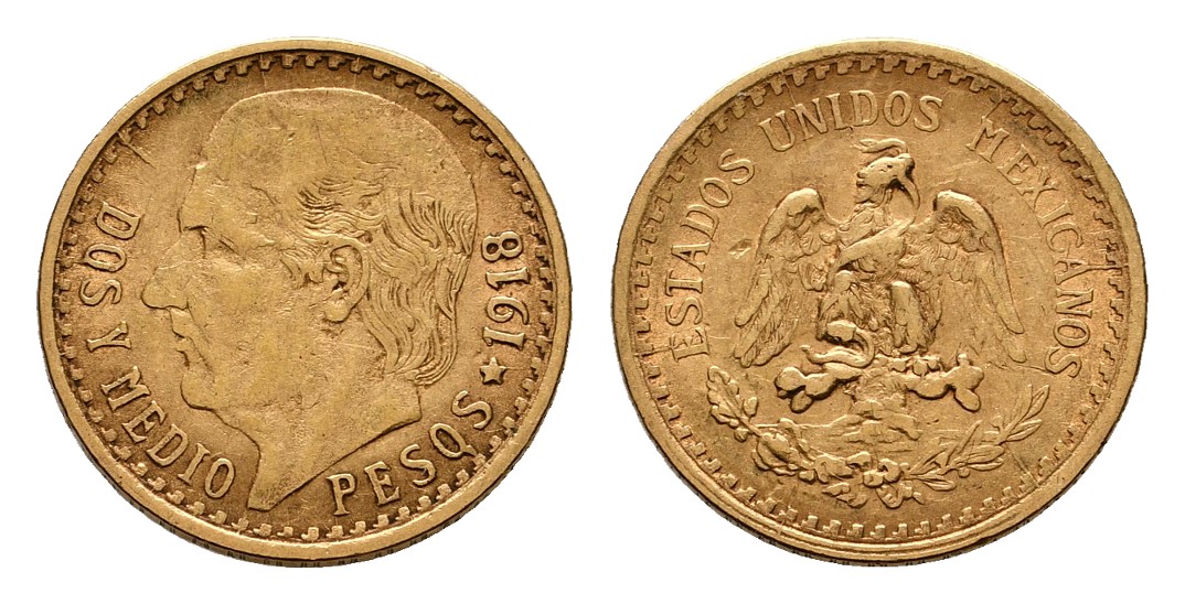 Linnartz Mexiko 2 1/2 Pesos 1918 vz Gewicht: 2,08g/900er   