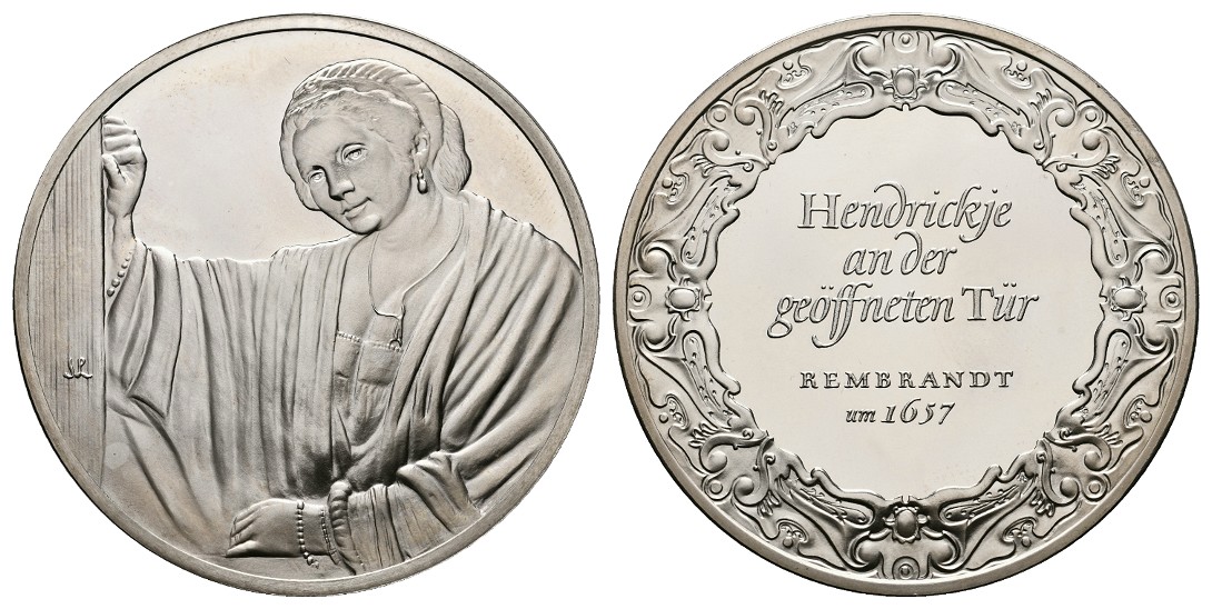  Linnartz Rembrandt Silbermedaille o.J. Hendrickje PP Gewicht: 67,7g/925er   