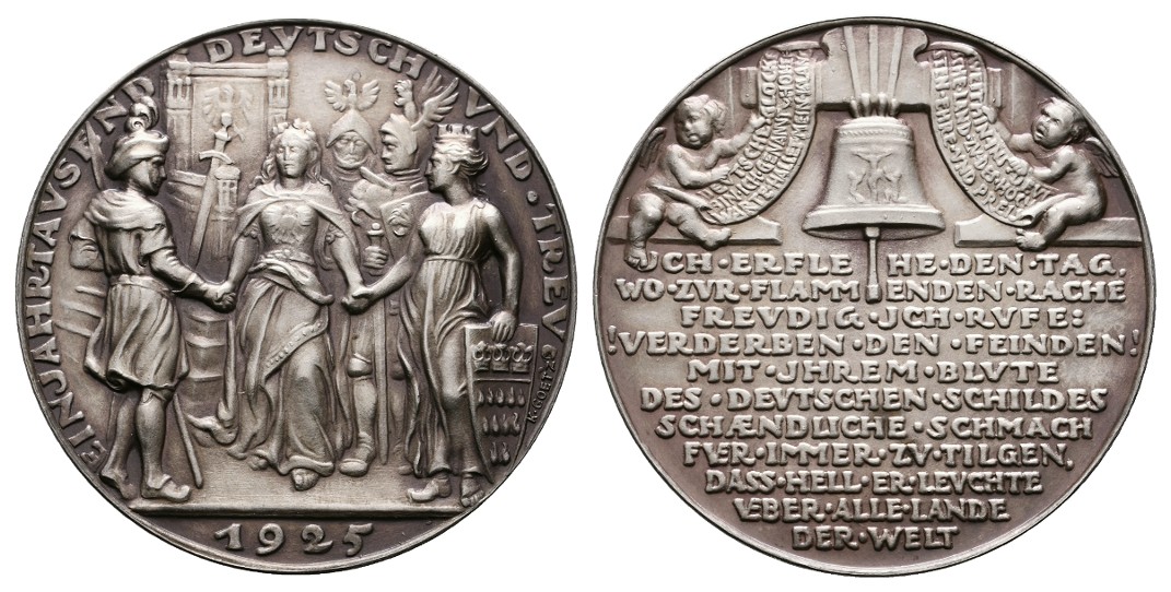  Linnartz Weimarer Republik Silbermedaille 1925 (Goetz) 1.000 Jahrfeier Rheinlande stgl matt   