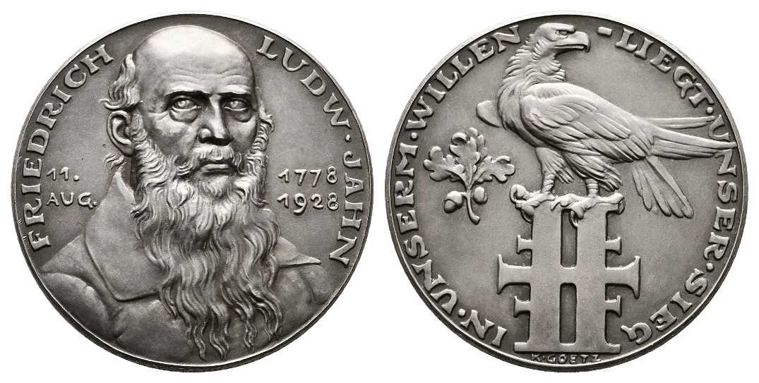  Linnartz Friedrich Ludwig Jahn Silbermedaille 1928 (Goetz) stgl matt Gewicht: 19,2g/999er   
