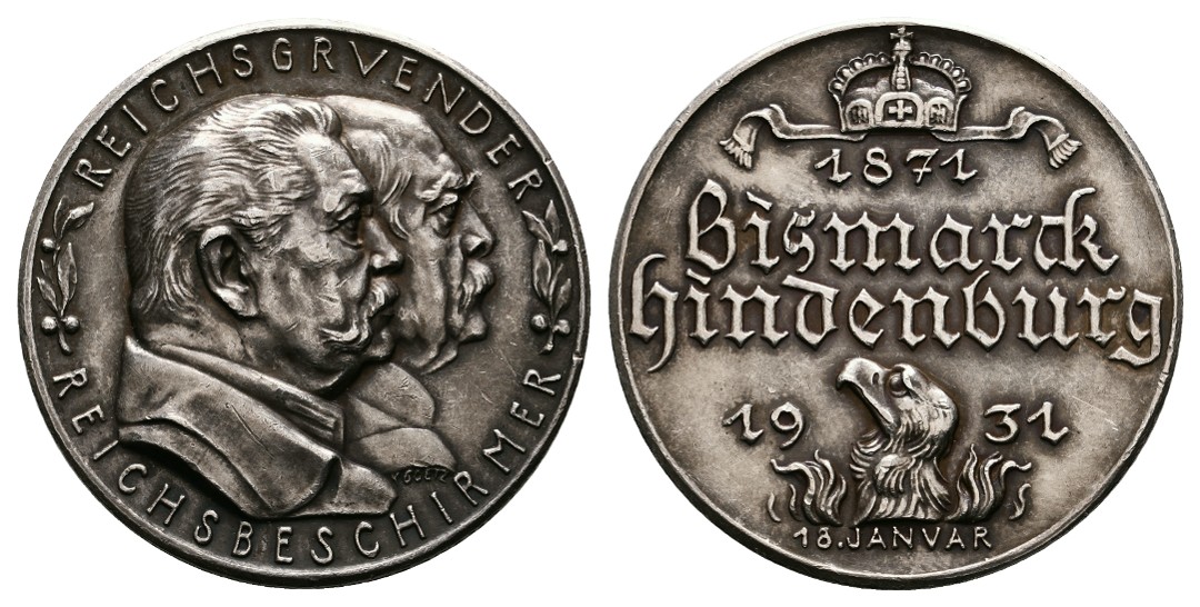  Linnartz Bismarck/Hindenburg Silbermedaille 1931 (Goetz) fstgl matt Gewicht: 19,8g/999er   